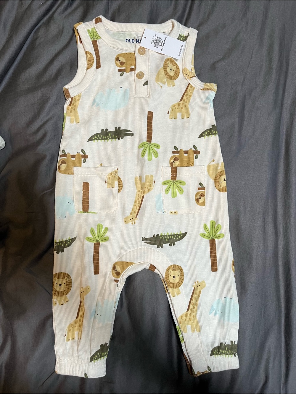 Safari Printed Sleeveless Henley One-Piece Romper for Baby